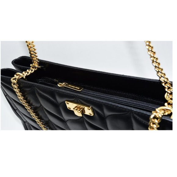 MK Peyton Large Leather Chain Tote Black - Picture 5 of 9